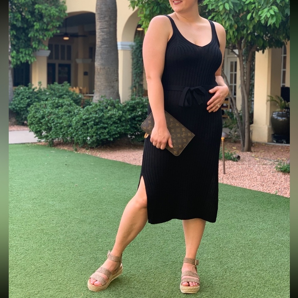 Belted Ribbed Midi Dress - NWT
